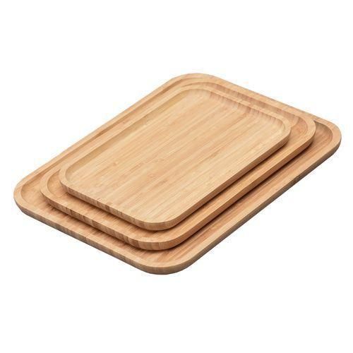 product_image_name-Generic-3 Piece Bamboo Wood Tea Food Serving Trays Plates - Brown-1