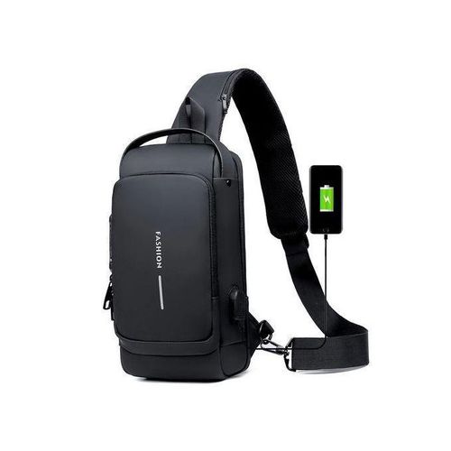 product_image_name-Fashion-Waterproof Multifunctional Patent Leather Men's Anti-theft Shoulder Bag - Black-1