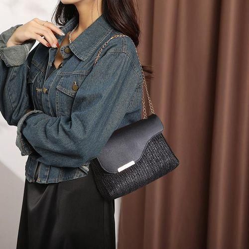 product_image_name-STY-Women Chain Bags Small Woven Cross-body Bag Sling Bag - Black-5