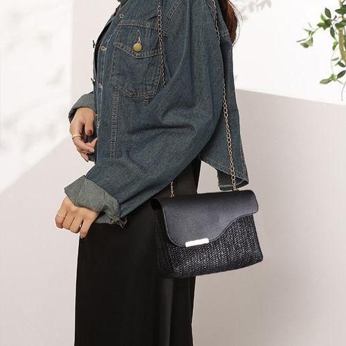 product_image_name-STY-Women Chain Bags Small Woven Cross-body Bag Sling Bag - Black-6