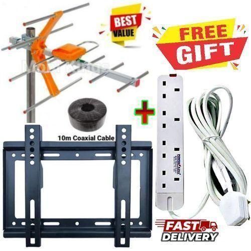 product_image_name-Generic-Digital Well Packed High Quality Aerial Antenna Ariel, Aerial Signal Receiver+Free 10Metres Coaxial Cable + EXTRA BONUS TV Guard Wall Holder Bracket Mount 14"- 42", 4 Way Power Extension Cable Socket-1