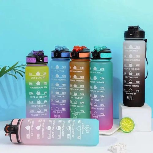 product_image_name-Generic-1L Time Marked Fitness Outdoor Frosted Water Bottle, Multi-Colour.-2