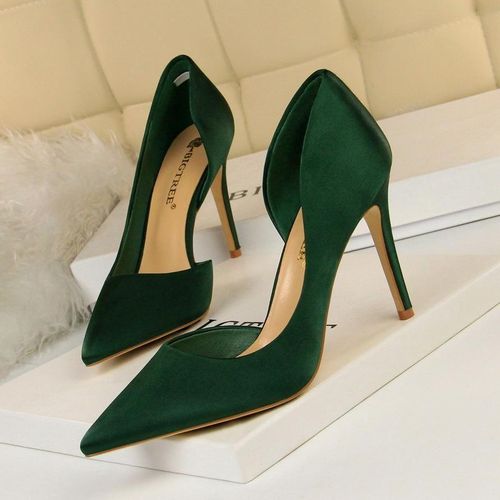 product_image_name-Fashion-Luxury Satin Pointed-Toe Stiletto High Heel Pumps – Dark Green-1