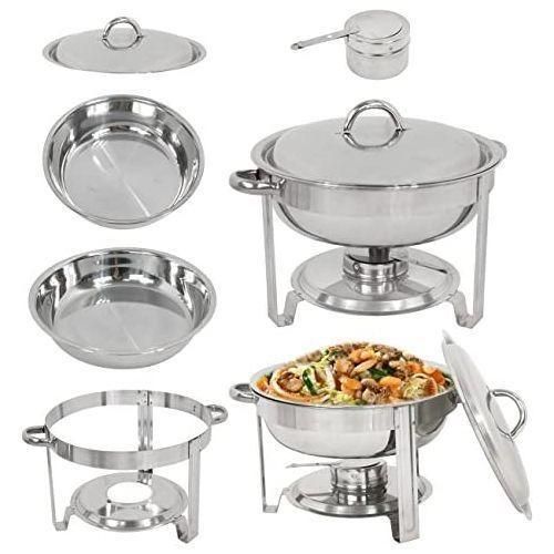 product_image_name-Generic-Chafing Dish Round Chafer Buffet Catering Warmer Food And Water Pan, Lid, Solid Stand And Fuel Holder- Silver.-2