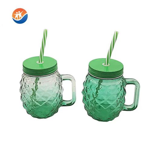 product_image_name-Generic- pineapple-shaped mason jar with a lid and a straw-Multicolour-1