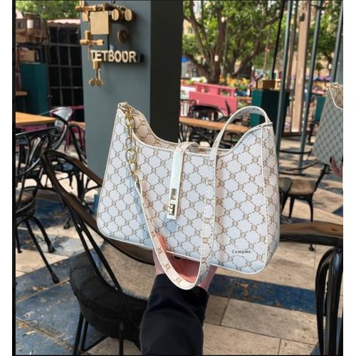 product_image_name-women's-Chic White Monogram Shoulder Bag with Gold Accent-1