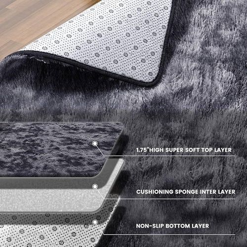 product_image_name-Generic-Fluffy woolen Carpet/ Area Rug-DARK GRAY PATCHED -1