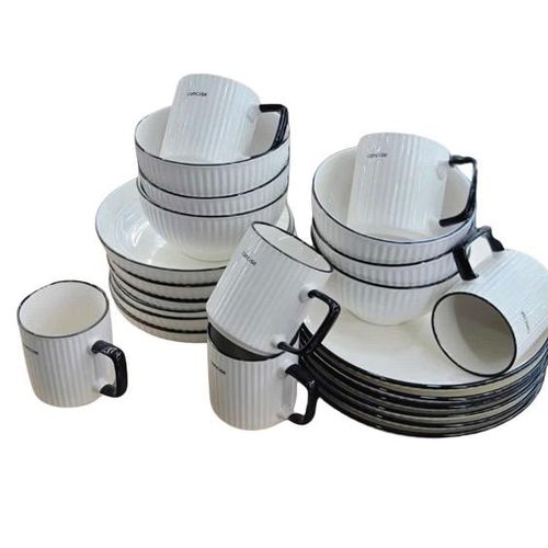 product_image_name-Generic-24pcs Of Black line Design Plates Bowls Cups Dinner Set - Cream-1