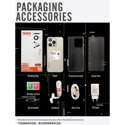 product_image_name-Mbo-16A Pro 4G -  6.6"HD+ 128GB ROM 12GB RAM 21MP 6000mAh (With Earphones, Glass Protector, Cover) - Black-7