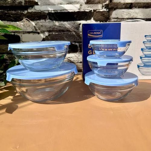 product_image_name-Generic-5 Pcs Glass Bowl Set With Plastic Lids-2