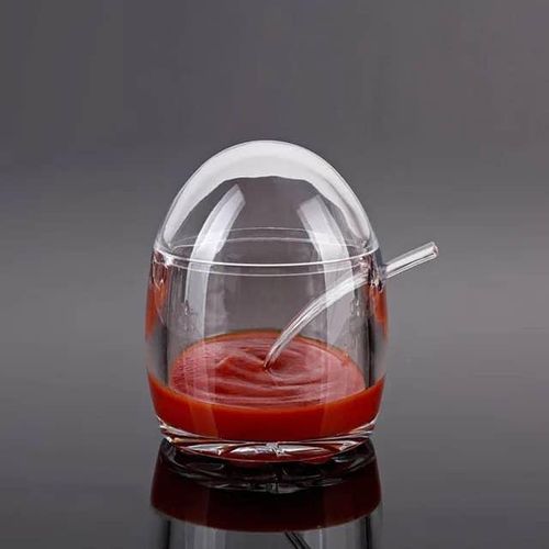 product_image_name-Generic-2 Pcs Acrylic Seasoning Box Clear Seasoning Rack Spice Pots & Storage Container Condiment Jars with Cover, Spoon and Tray for Spice, Salt, Coffee, Tea (Egg Shape)- Clear-2