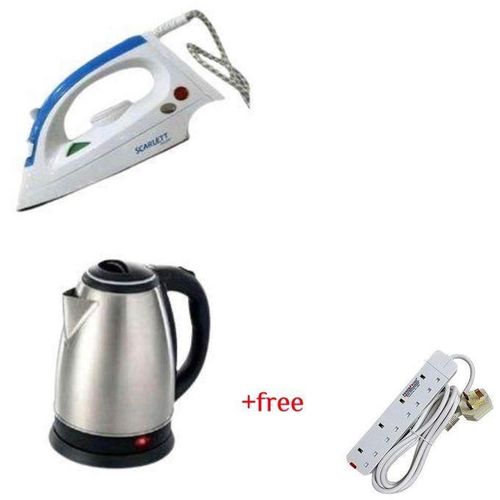 product_image_name-Generic-Scarlett Flat Iron & Electric Kettle Percolator 2 Liters Plus A Free 4 Way Extension - Silver & White-1