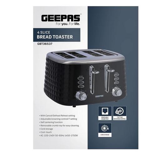 product_image_name-Geepas-4 Slice Bread Toaster-Adjustable 7-Browning Control 4 Slice Pop-Up Toaster with Removable Crumb Collection Tray & Reheat Perfect-Black-7