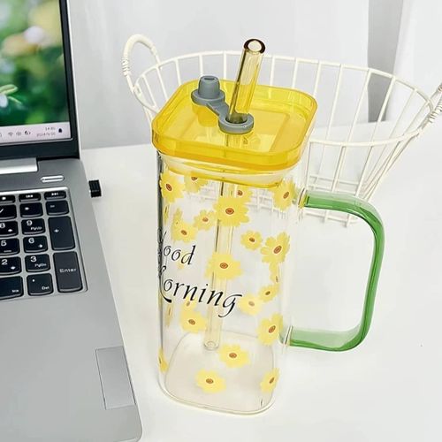 product_image_name-Generic-Glass tumblers with lids and reusable straws, featuring a floral pattern-1