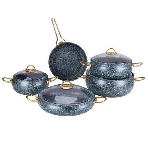 product_image_name-Generic-Cookware Non Stick Granite Copper Set Ball Shape Set Green Gold Glass Lids Casserole Pan Pot Frying Pan 9 Piece Cookware Set - Essential, Pots and Pans Set- Multicolor-3