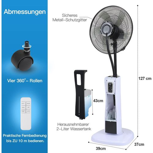 product_image_name-Generic- Oscillating Pedestal Spray Fan, Cooling Standing Floor Misting Fan,2.5L Large Water Tank & Pivoting Fan Head, 4-Speed Adjutment,Ultrasonic Test, Remote control, water Cooling, 4 Speeds, Night Mode, Turbo Mode, Timer for Home,Office,Shop-5
