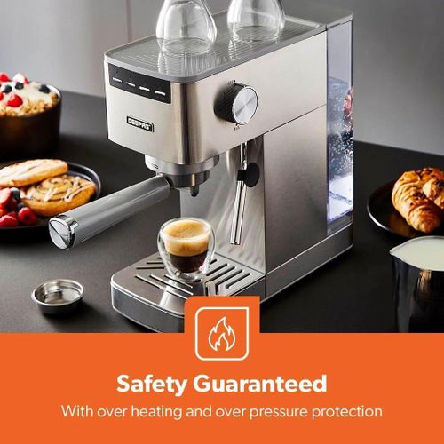 product_image_name-Geepas-Espresso & Cappuccino Coffee Machine with Milk Frother, 15 Bar Pressure 1.4L Water Tank Capacity, Thermo Block Heating & Pre-Brew Detachable Drip Tray 1450W- Silver -2