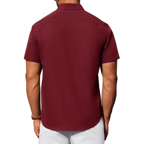 product_image_name-Fashion-Alimens & Gentle Shirts Mens Dress Shirts Stretch Short Sleeve Formal Business Wedding Button Down Shirt Wrinkle Free (Red)-3