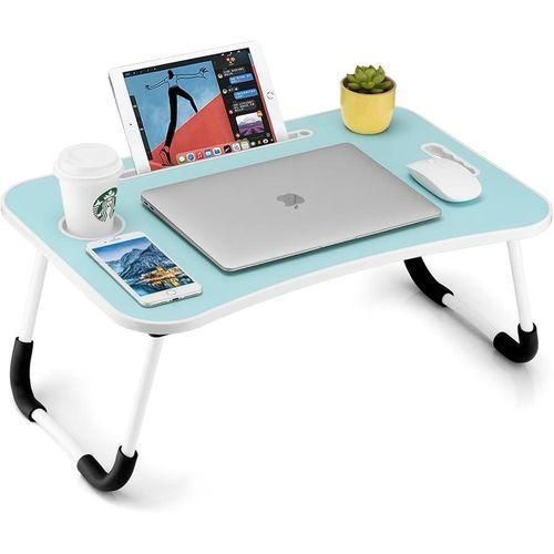 product_image_name-Generic-Made Vision Foldable Laptop Table, Portable Lap Desk Bed Table Tray, Laptop Stand with Cup Holder & Tablet Slot & Lifting Handle for Working Writing Drawing & Eating (Blue)-1