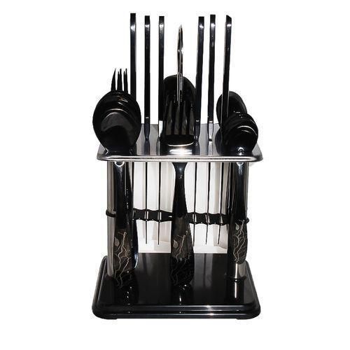 product_image_name-Generic-24pcs Cutlery (Forks,Spoons& Knieves) with a Stand - Black-1