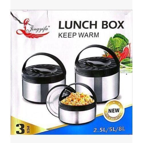 product_image_name-Generic-Hot Pot Insulated Stainless Steel Casserole Set of 3 Pieces - Silver/Black -1