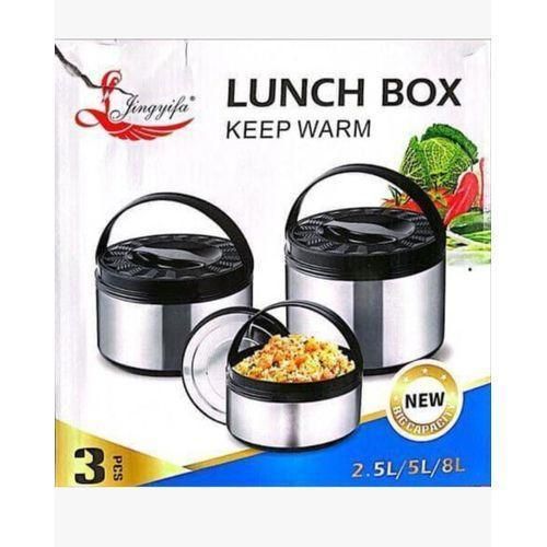 product_image_name-Generic-Hot Pot Insulated Stainless Steel Casserole Set of 3 Pieces - Silver/Black -8