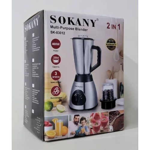 product_image_name-Sokany-2 In 1 Blender Grinder With Unbreakable Jars 3 Speeds 400W 1.5Litre Juicer- Multicolor-3
