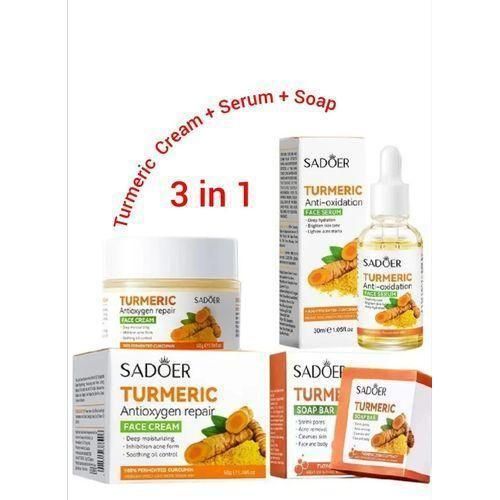 product_image_name-SADOER-3 Packs Turmeric Soap Bar + Serum + Cream Skin Care for Shower, Smoothing and Cleanses Skin Face Wash Soap Face Serum, Face Wash Oily Skin Bar Soap for Face and Body-1