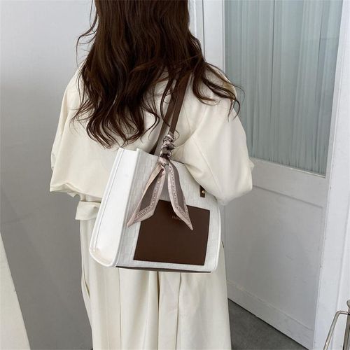 product_image_name-Bekia-1 bag+1 scarf Ladies' Classic Tote Bag Handbag Shoulder Bag New stylish checkered patchwork women's bag-3