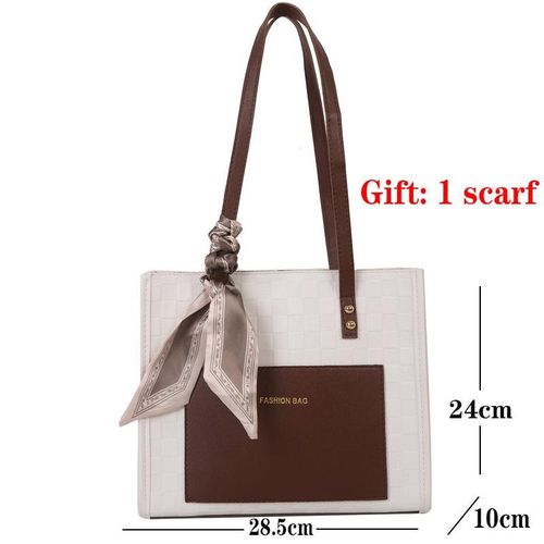 product_image_name-Bekia-1 bag+1 scarf Ladies' Classic Tote Bag Handbag Shoulder Bag New stylish checkered patchwork women's bag-7