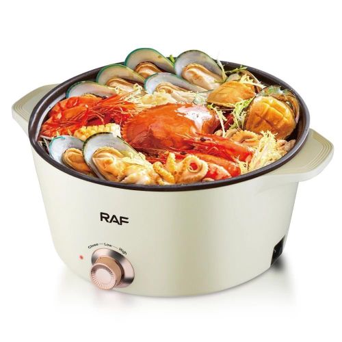 product_image_name-RAF-Portable Multi-functional 5L+7L Temperature Control 1300W Non-Stick Electric Hot Pot-White & Brown.-3