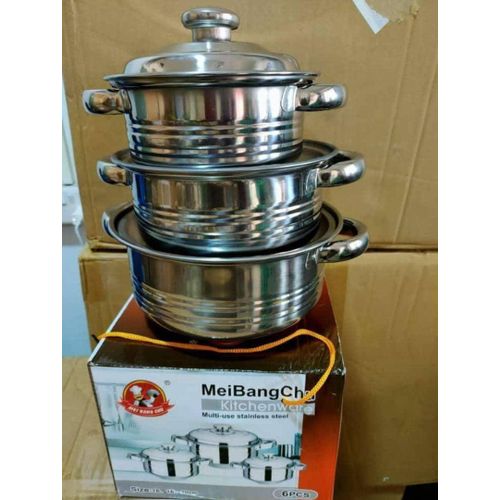 product_image_name-Generic-6 Pieces Cookware Serving Dishes Set With Lids And Handles-Silver-1