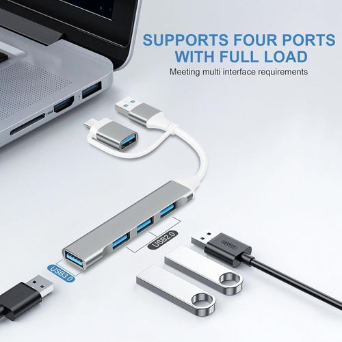 product_image_name-Generic-Aluminum 2 in 1 Type C and USB-A to USB A 3.0 4 Ports Hub for MacBook Pro/Air, Laptop, Keyboard Mouse and Smartphones-3