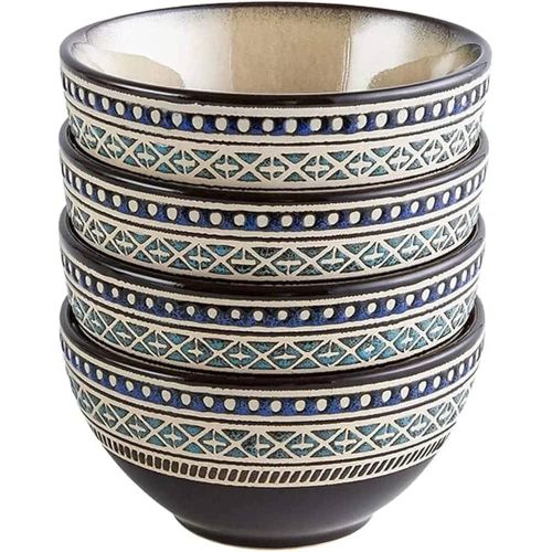 product_image_name-Generic-6 Piece Blue Dotted Stoneware Grain Salad Bowls Kitchen set, 22oz Ceramic Deep Food Soup Bowls For Breakfast, Lunch, Dinner Microwave oven and Dishwasher Safe for Cereal Popcorn Ice cream Dessert -Multicolor-4