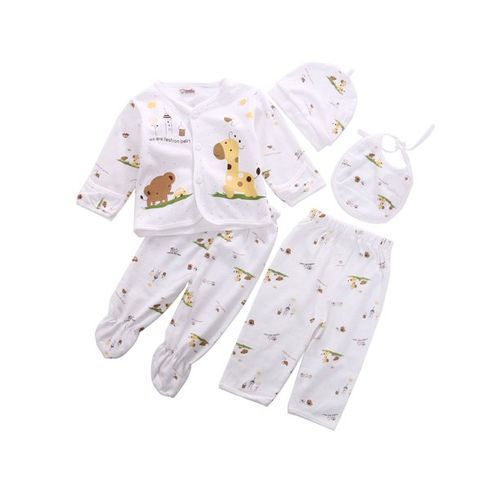 product_image_name-Lucky Baby-Cotton Newborn Girl Boy Five-piece Clothing Set - White Designed-1