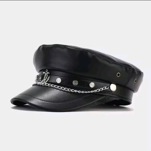 product_image_name-Generic-Fashion PU Leather Beret Vintage England Flat Newsboy Caps Outdoor Cashual Army Cap - Black -1