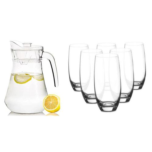 product_image_name-Generic-7 Pieces Glassware Drinkware Set Of 1 Jug Pitcher And 6 Big Glasses-Transparent-1