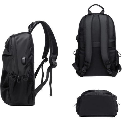product_image_name-Fashion-Water Resistant Lightweight Travel Hiking Nylon BackPack Daypack Durable with USB Charging Port (Black)-3