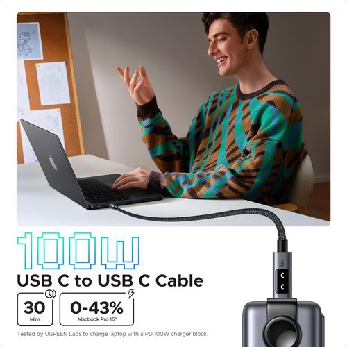 product_image_name-Ugreen-Uno USB C to USB C Cable 100W Fast Charging Cable Type C Charging Cord with LED Display for iPhone 17/17 Air/17 Pro/17 Pro Max/16, MacBook Pro/Air, iPad Pro/Air, Galaxy S25 Ultra 1.6FT Black-2