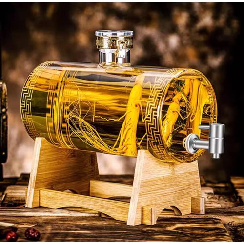 product_image_name-Generic-12Litres Beverage Dispenser, Thickened Glassware Barrel With Sturdy Wooden Stand Whisky Wine Brewing Jar Dispenser With Faucet Countertop Water Dispenser For Iced Tea Beer Fruit Teapot Decor With Tap-2