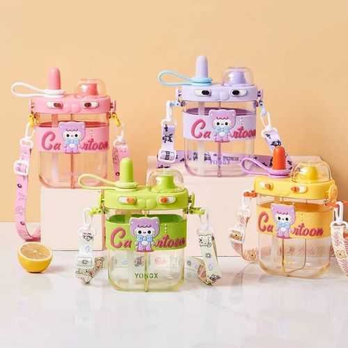 product_image_name-Generic-800ml Children's Cute Dual Use Cartoon Dual Juice Water Milk Drink Bottle Food Grade Split Cup With Silicone Straw Kids Baby portable Strap Student Jug Pot- Multicolor-4