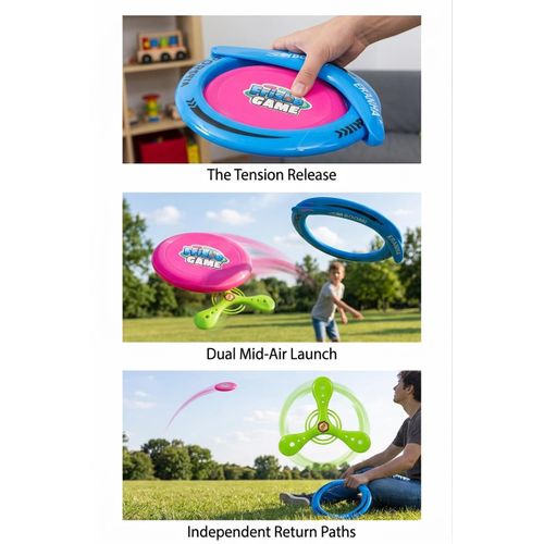 product_image_name-Generic-Multi Professional Eranha Blue Launch Ring with Pink Frisbe Game Disk and Returning Green Star Boomerang-2