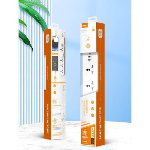 product_image_name-Ldnio-Multi Socket Extension Lead with 5 AC 3 USB Power Socket Plug Extender 2M Wall Mountable Universal Power Strip - White -1
