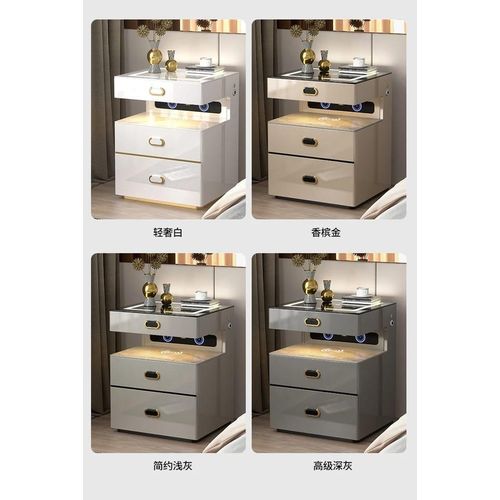 product_image_name-Generic-Safe Integrated Smart Rechargeable Rock Board Nightstand Safe Box With Key Fingerprint  Password Unlock Security Box With WIFI Wireless USB Type-C Charging Port, Bedside Table with 3-Color LED Light Bluetooth Speaker Lamp For Bedroom- Multicolor-7