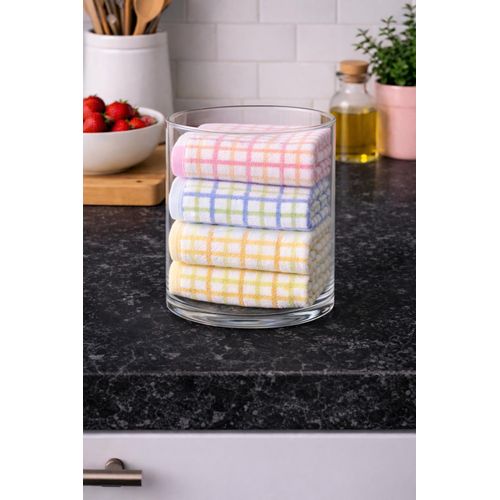 product_image_name-Generic-Cotton Yarn Lint Plaid Non-stick Kitchen Rag for Super Absorbent Cleaning Green Tea Towel Washable Window Glass Cloth for Household Use-2