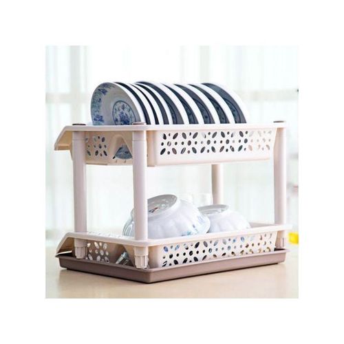product_image_name-Generic-2 Tier kitchen Plastic Dish Draining Drying Storage rack tray,Cream.-2