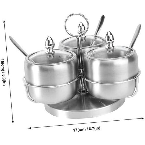 product_image_name-Generic-3 Pieces Sugar Bowl Set With Handle Transparent Lids And Tea Spoons-Silver-6