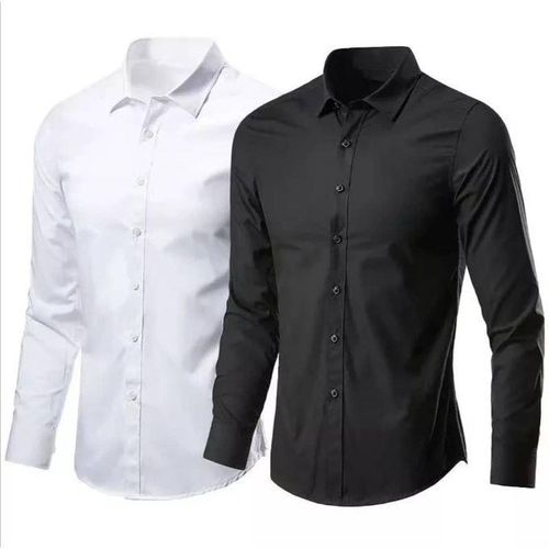 product_image_name-Fashion- 2 Pieces Long Sleeve Shirt-Black/ White-1