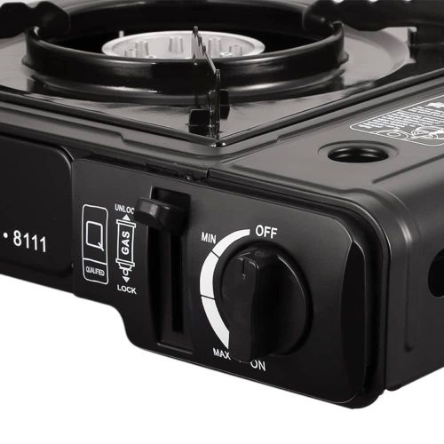 product_image_name-RAF-Camping Gas Stove with Carrying Case Portable Stove Dual Fuel Gas Stove Automatic Ignition Indoor Outdoor Cooking Camp Stove for Picnics Hiking Fishing BBQ Temperature control pressure Windproof Cover Multi-Stage Firepower Portable Storage- Black-5