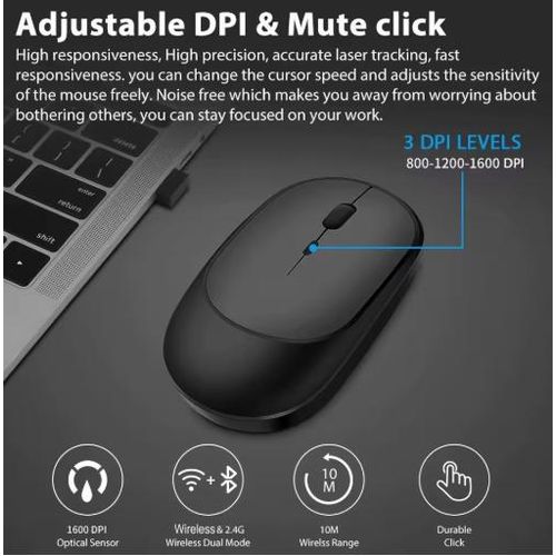 product_image_name-Generic-Wireless Mouse Rechargeable Mouse Gamer Dual Modes Bluetooth-compatible 2.4G USB Silent Mice For Laptop,Pad,Tablet and Macbook - BLACK-3